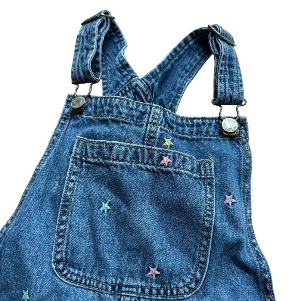 Gap Girls Embroidered Stars Blue Denim Jean Shortalls Overall Size XL 12-13
